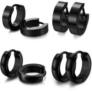 Huggie Stud Earrings Black Small Hoop Stainless Steel Earrings for Men